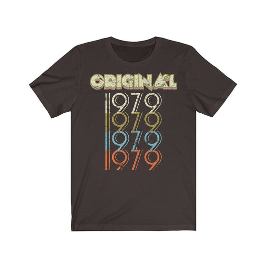 43rd Birthday Gift 'Original 1979' T Shirt for Men or Women Unisex Short Sleeve Retro & Vintage 70s style Tee
