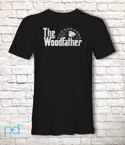 Funny Carpenter T-Shirt, Woodfather Parody Gift Idea, Humorous Woodworking Joiner Tee Shirt T Top, Circular Saw
