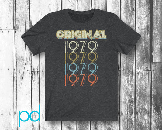 43rd Birthday Gift 'Original 1979' T Shirt for Men or Women Unisex Short Sleeve Retro & Vintage 70s style Tee