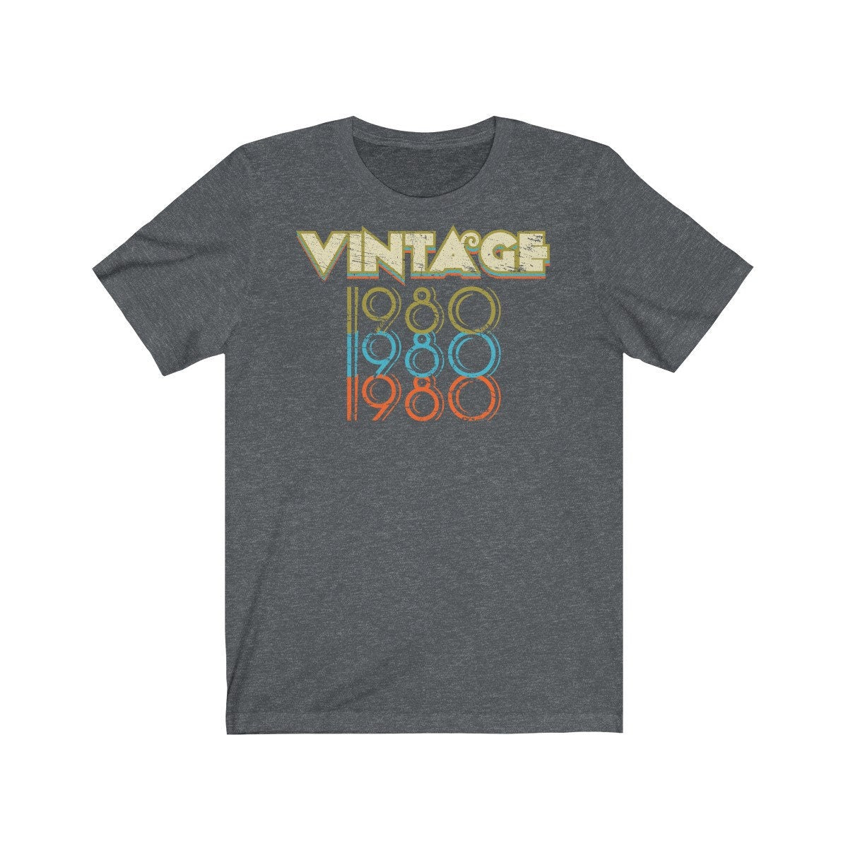 42nd Birthday Gift Vintage 1980 Triple Tee Shirt for Men or Women Unisex Jersey Short Sleeve T-shirt
