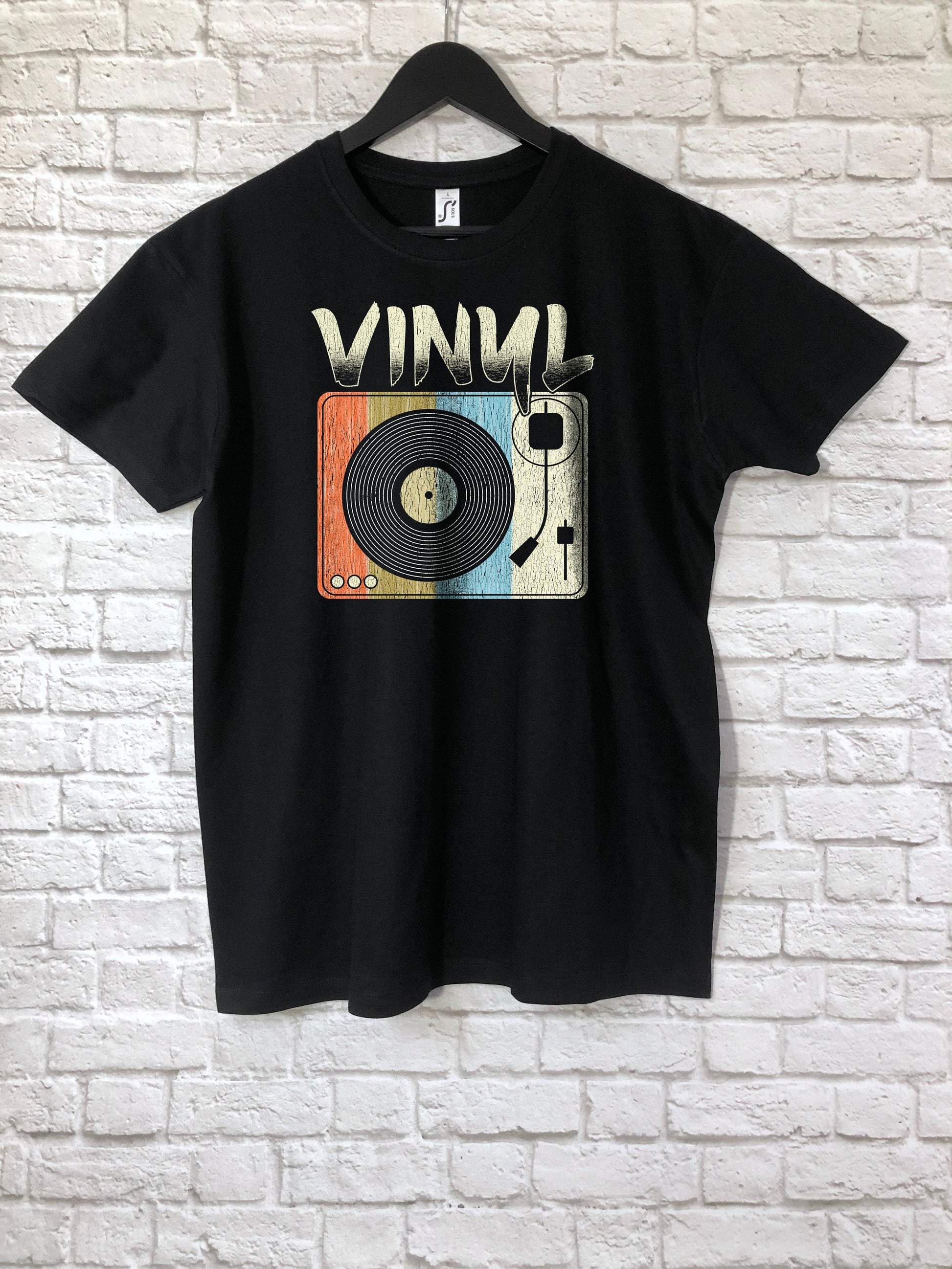 Vinyl Turntable Birthday Gift, Vintage Record Player T Shirt, Retro LP DJ Deck Tee