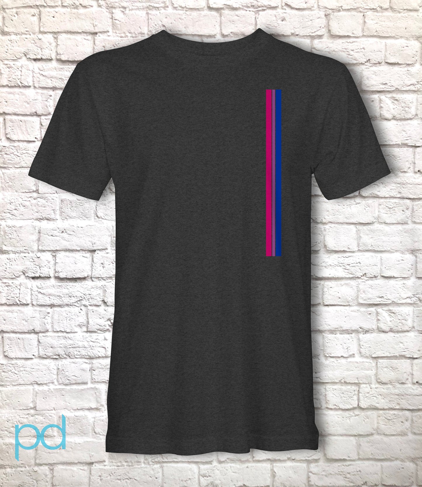 Bi Pride Stripes T-Shirt, Subtle Bisexual Left Side Vertical Strip Tee Top, LGBTQ+  Bisexuality Awareness Stripe Unisex T Shirt