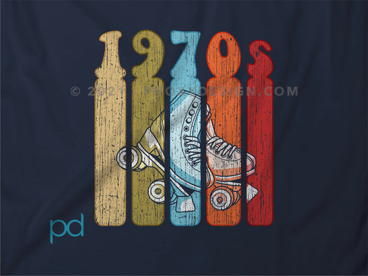 1970s Roller Skates T-Shirt, White Skates 70s Disco Derby Retro Vintage Worn Classic T Shirt Tee Top