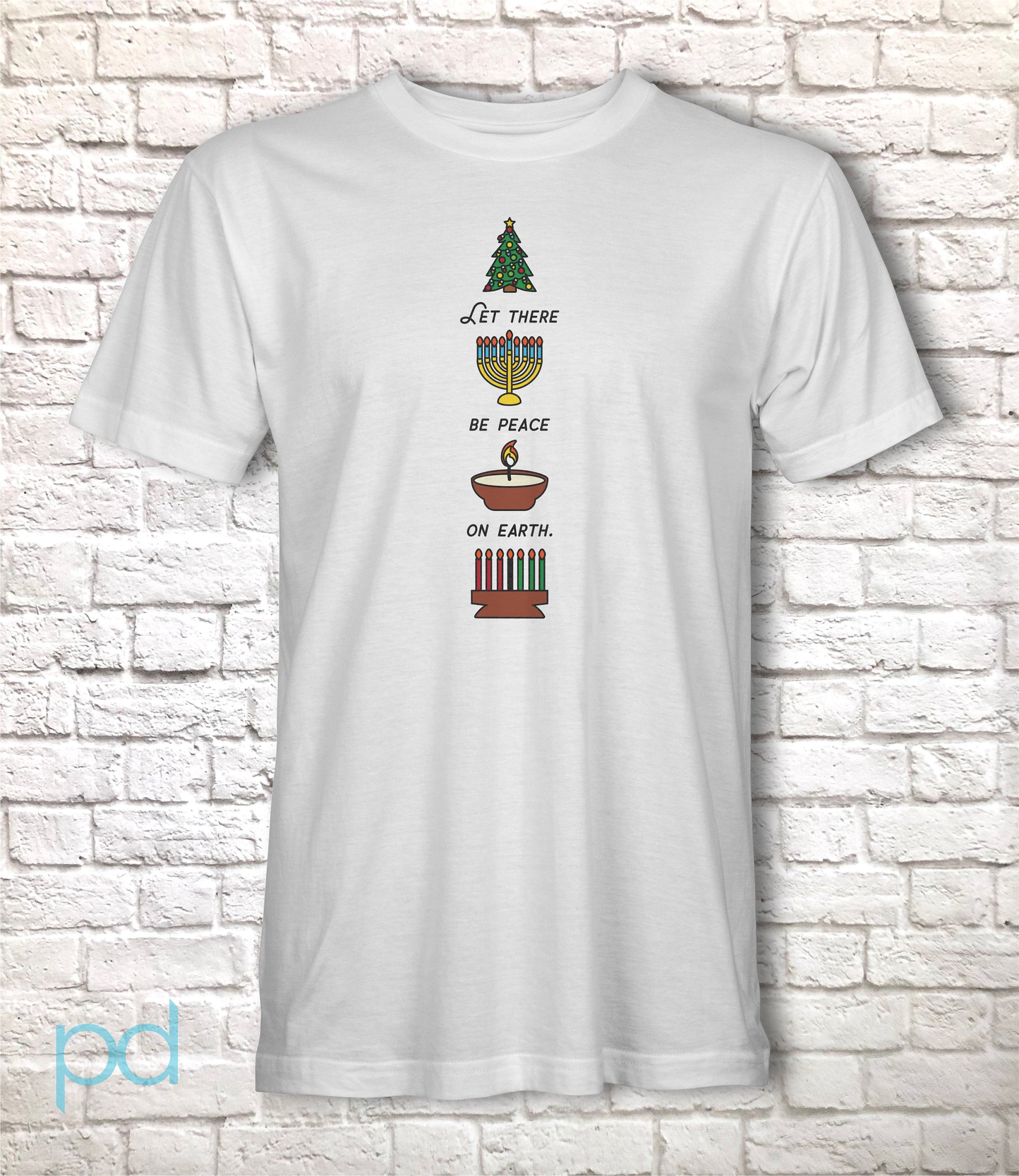 Multi-Cultural Seasonal T-Shirt, Xmas, Diwali, Kwanzaa Gift Idea, &#39;Let There Be Peace on Earth&#39; Graphic Tee Shirt Top