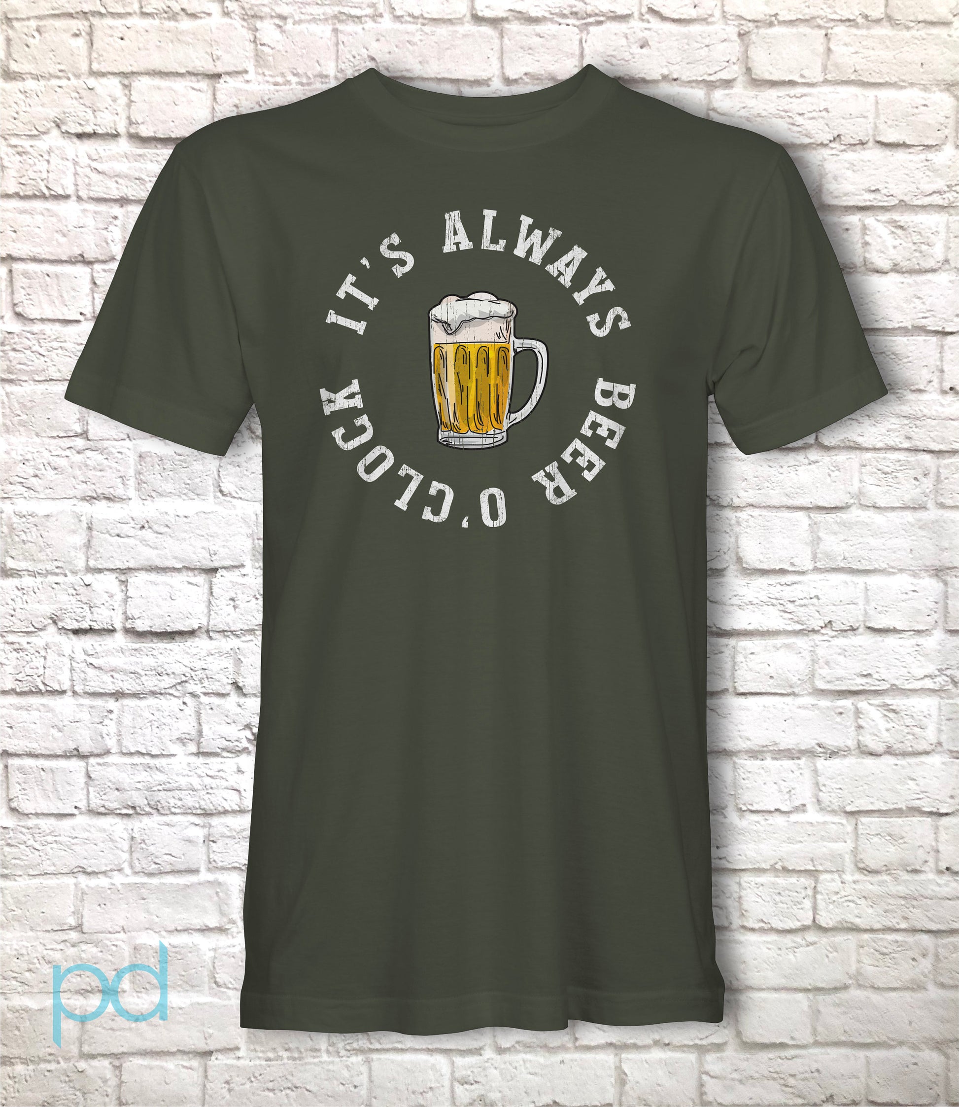 Funny Drinking T-Shirt, Beer o&#39;Clock Pub Meme Gift Idea, Humorous Pint of Lager Graphic Print Tee Shirt Top