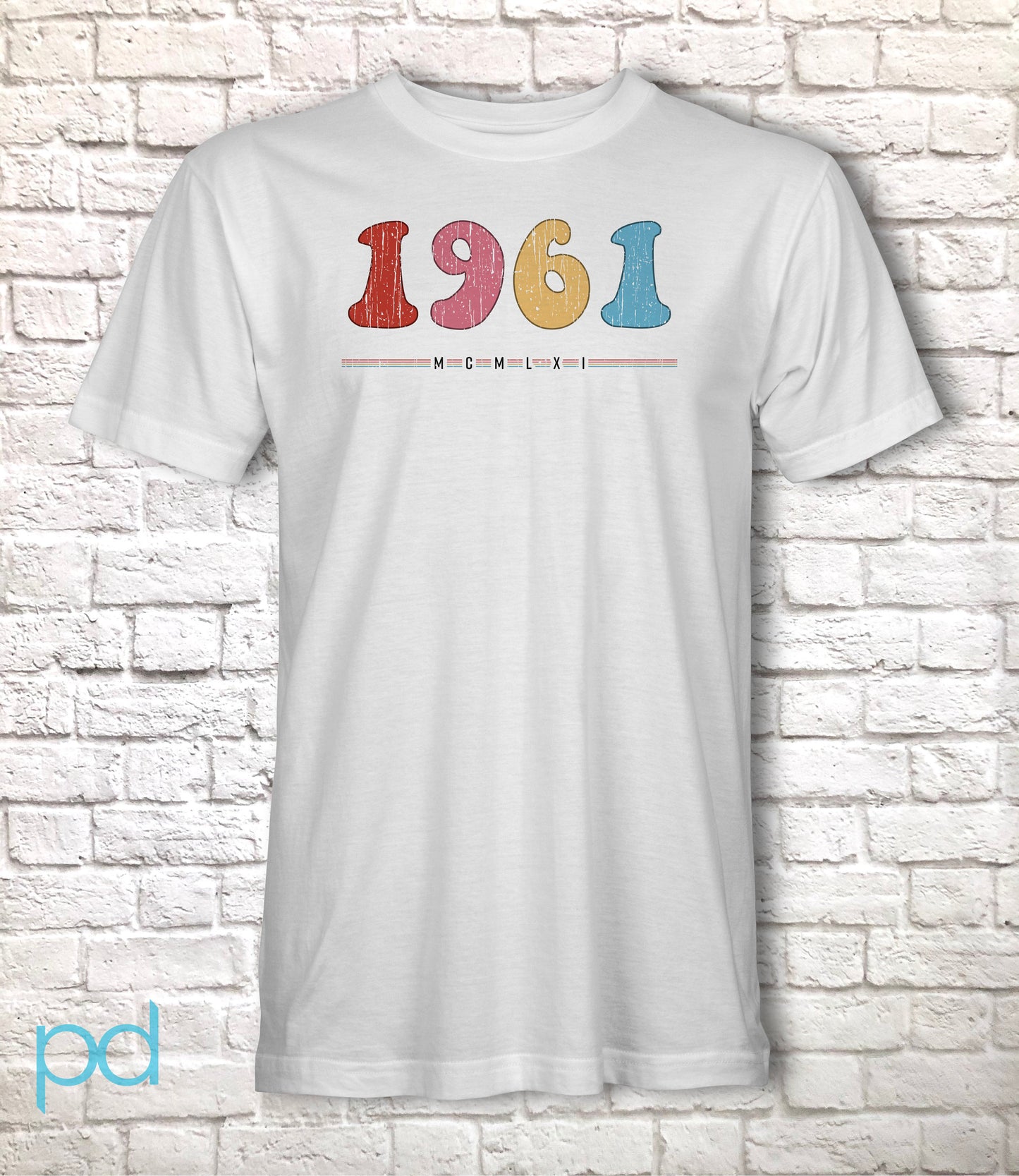 1961 T Shirt, 60th Birthday Gift T-Shirt in Retro & Vintage 60s style, MCMLXI Sixtieth Bday Tee Shirt Top For Men or Women