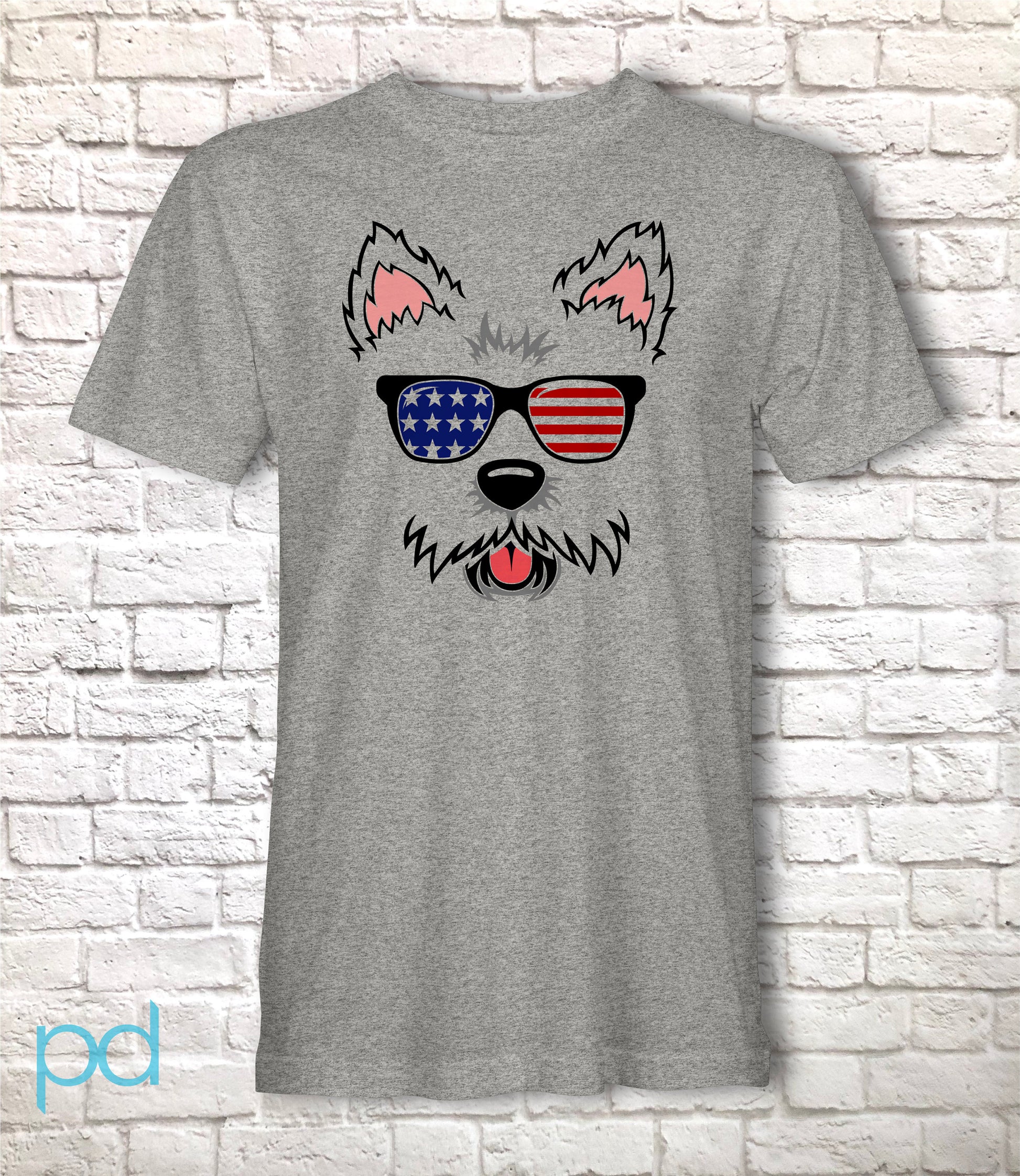 Cute Westie T-Shirt, West Highland Terrier Gift Idea, Adorable Fluffy Dog Face Tee Shirt T Top, USA Stars & Stripes Flag Sunglasses