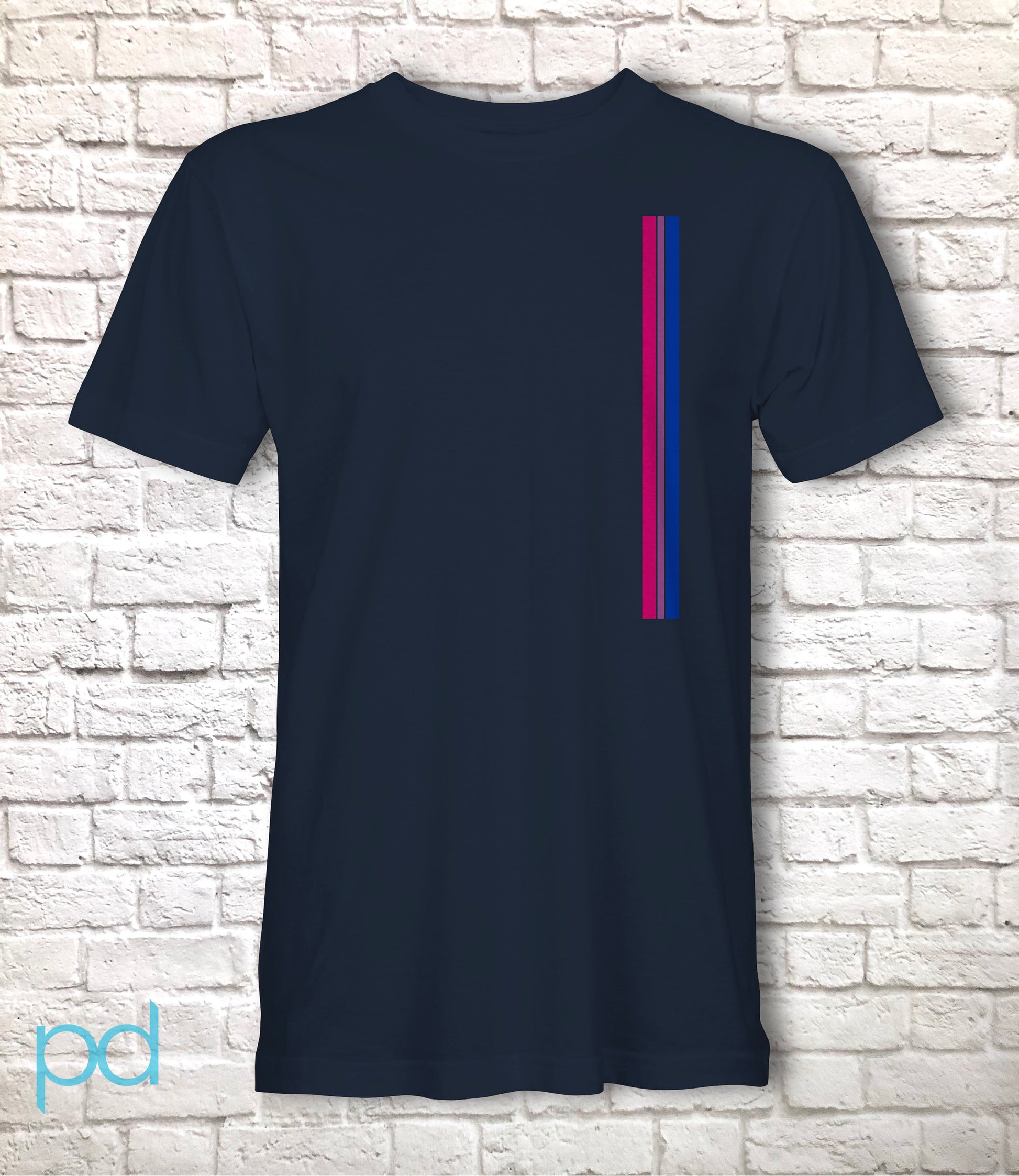 Bi Pride Stripes T-Shirt, Subtle Bisexual Left Side Vertical Strip Tee Top, LGBTQ+  Bisexuality Awareness Stripe Unisex T Shirt