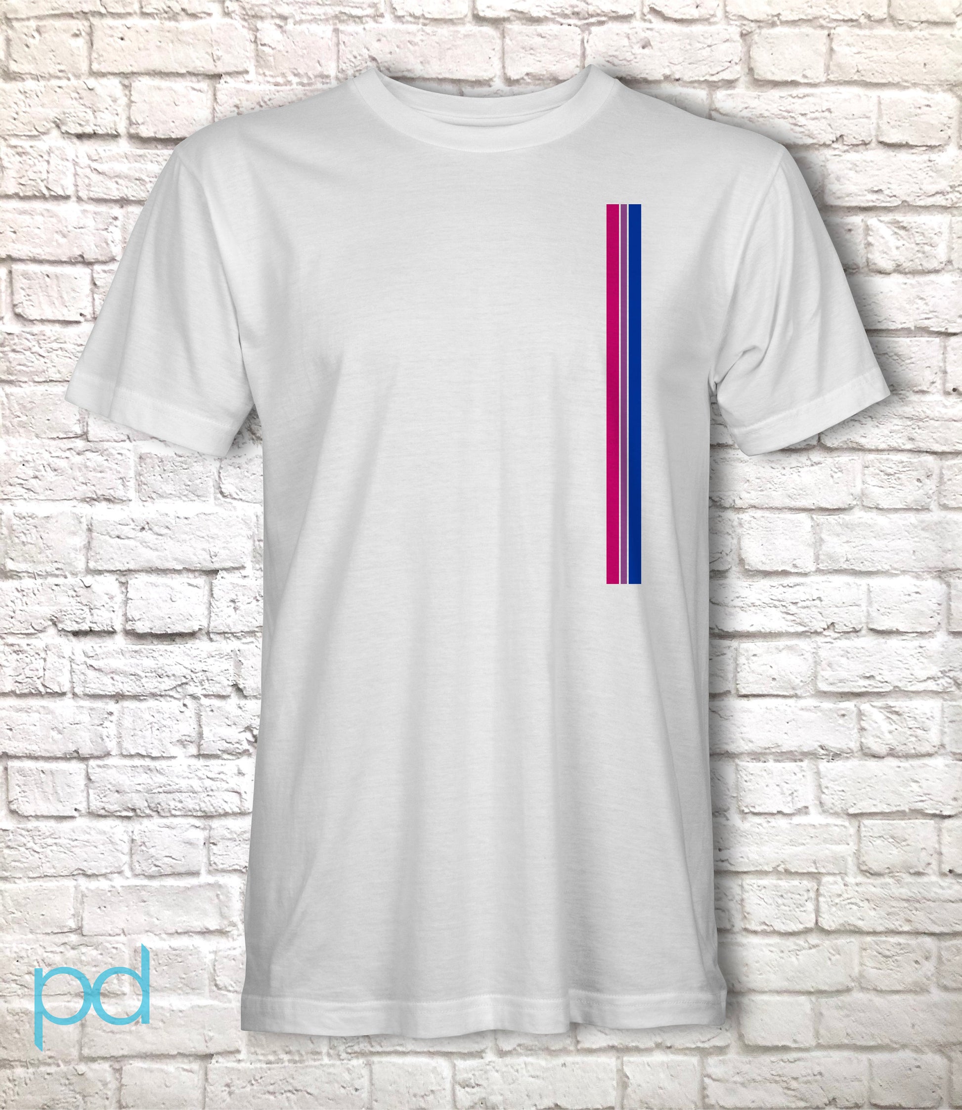 Bi Pride Stripes T-Shirt, Subtle Bisexual Left Side Vertical Strip Tee Top, LGBTQ+  Bisexuality Awareness Stripe Unisex T Shirt