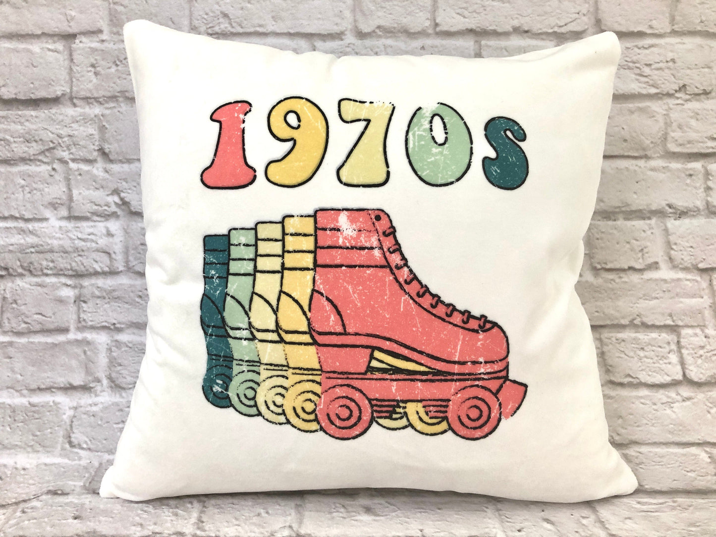 70s Roller Skates Disco Derby Vintage Fade Repeat Sublimation Cushion Cover