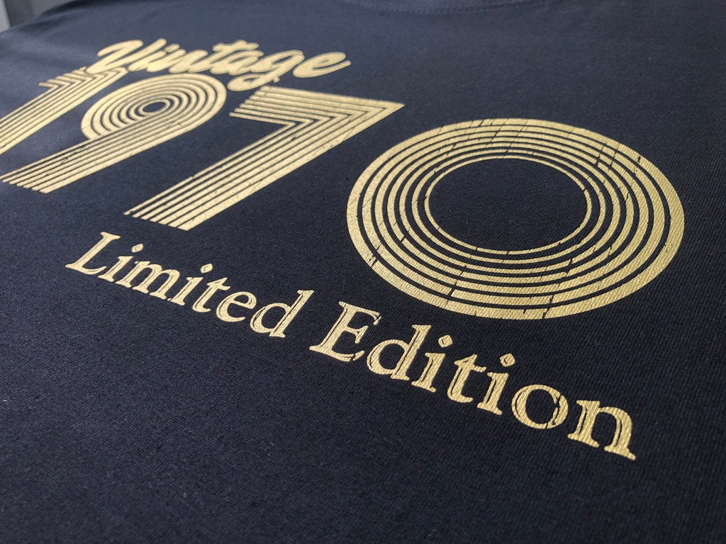 Vintage 1970 T Shirt Metallic Gold or Silver Foil, 51st Birthday Gift T-Shirt in Retro & Vintage Limited Edition 70s style, Unisex Tee Shirt