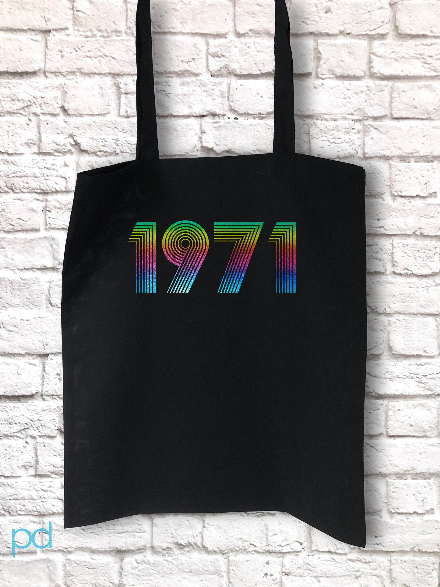 1971 Tote Bag Funky Effect Vinyl HTV, 51st Birthday Gift Shopping Carrier in Retro & Vintage 70s style, Fiftieth Unisex Tote Bag