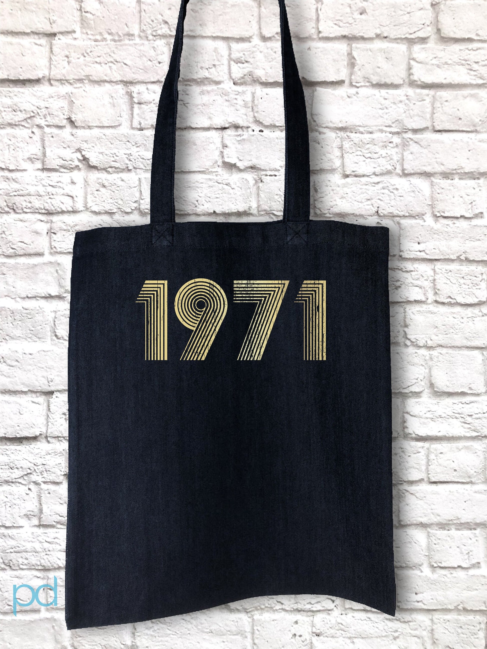 1971 Tote Bag Metallic Gold Foil, 51st Birthday Gift Tote Bag in Vintage 70s style, Fiftieth Reusable Shopping Carrier Bag