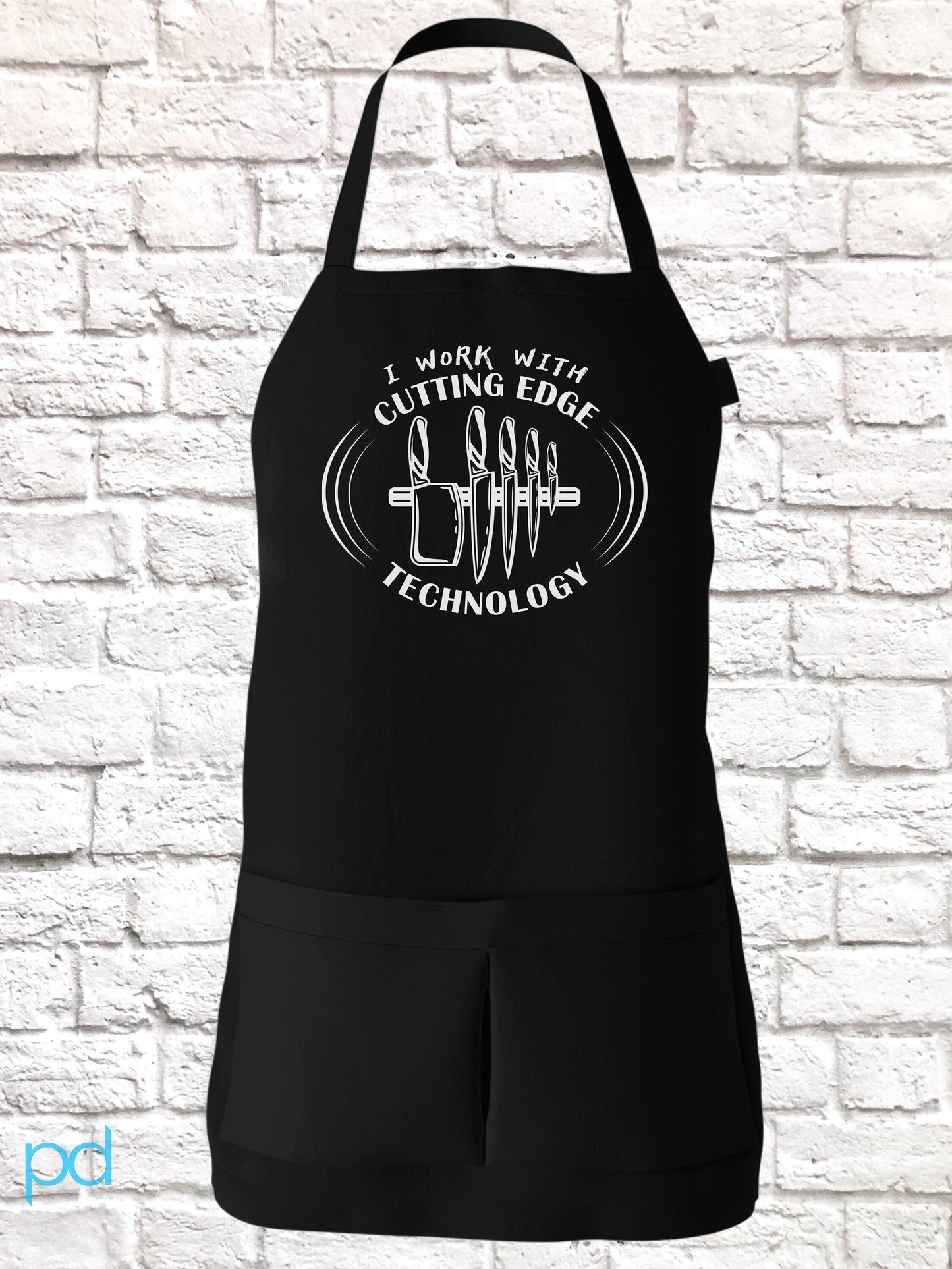 Funny Chef Apron, I Work With Cutting Edge Technology Pun Gift Idea, Humorous Chef Cook Knives Apron