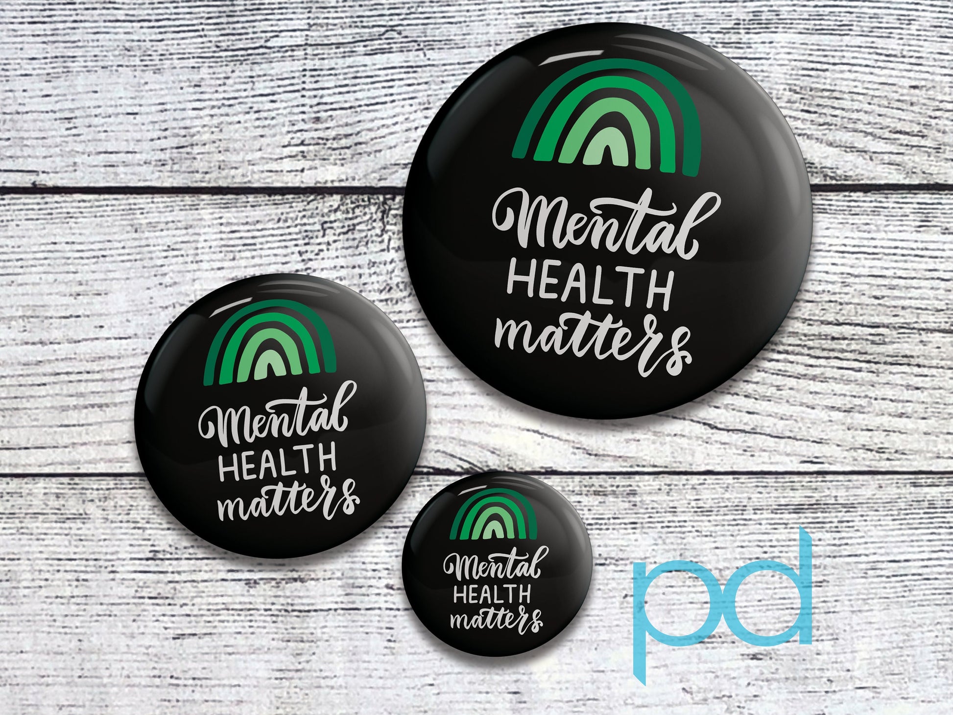 Mental Health Awareness Pin Badge, Green Awareness Rainbow Pin Back Button Badge