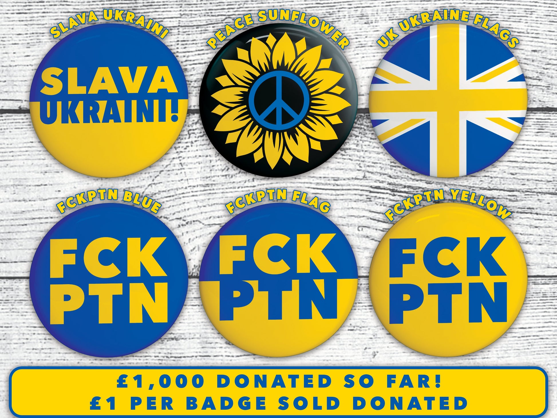 Ukraine Pin Badge New, Ukrainian Flag Colours Pin Back Button, No War In Ukraine, Donations to Disasters Emergency Committee DEC UK Charity